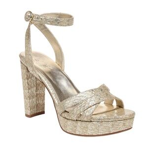 Naturalizer women’s gold snake Mallory ankle strap sandals/ heels size 8.5 wide